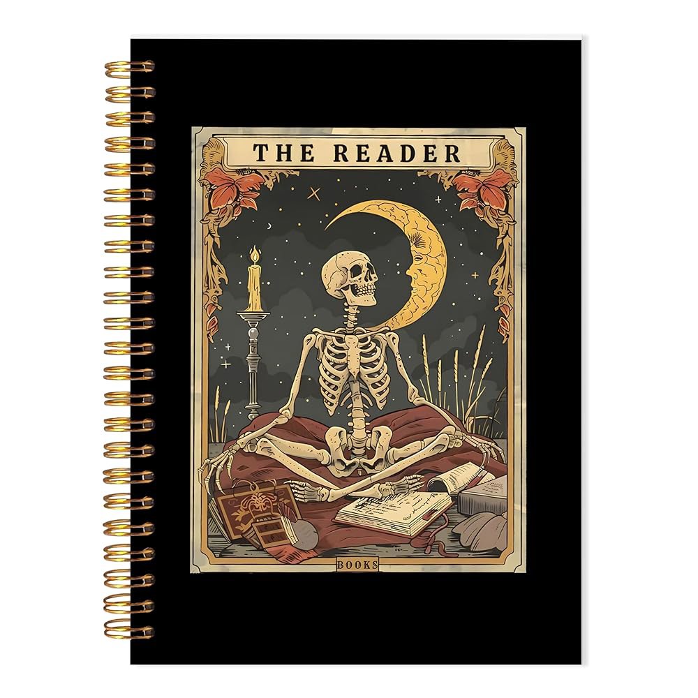 LADOCK 위치 고딕 골격 나선형 노트, 책 애호가를 위한 독서 저널, 북키시 사서 선물, 다크 아카데미 고트 해골 타로 카드 더 리더 5.5x8.3 - 상품 이미지