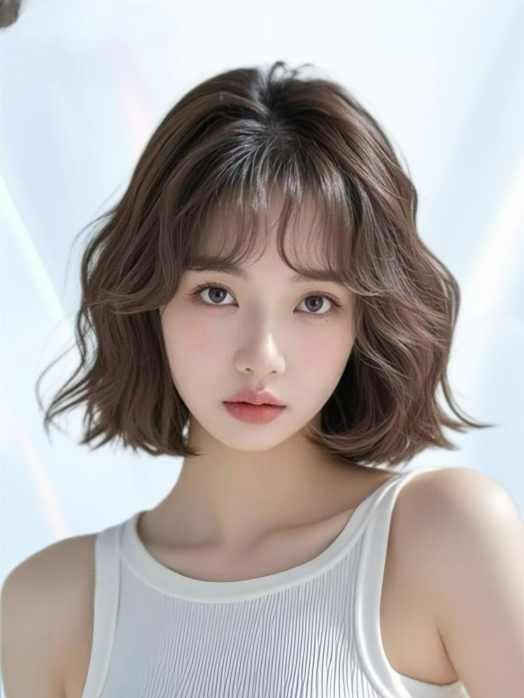 여성 펌 웨이브 인모 단발 헤어 가발 항암 엄마 모카브라운-분할-100 자연 - 상품 이미지