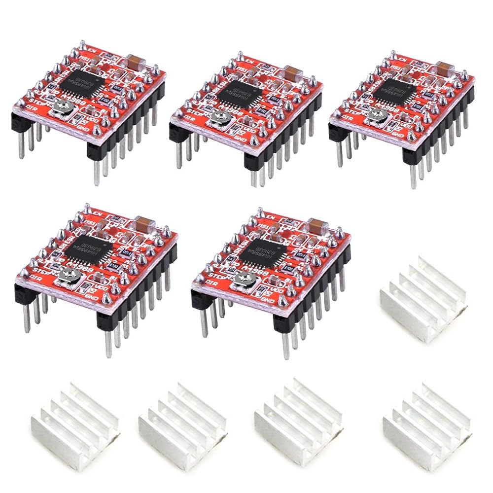 HiLetgo 5pcs A4988 스텝스틱 스테퍼 모터 드라이버 모듈, 3D 프린터 리랩용 히트 싱크 포함 멘델 헉슬리 아두이노에 적합 - 상품 이미지