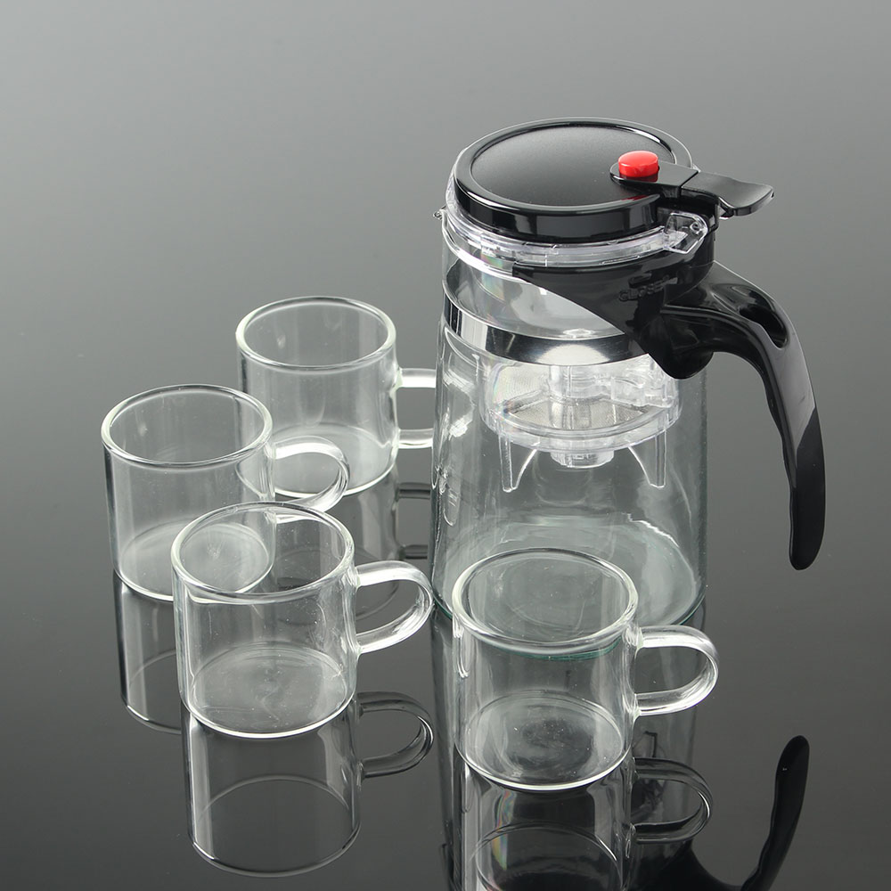 버튼 드롭 차포트 찻잔 세트 700 ml 4인( 투명) 버튼티 메이커 드롭티 내열 - 상품 이미지