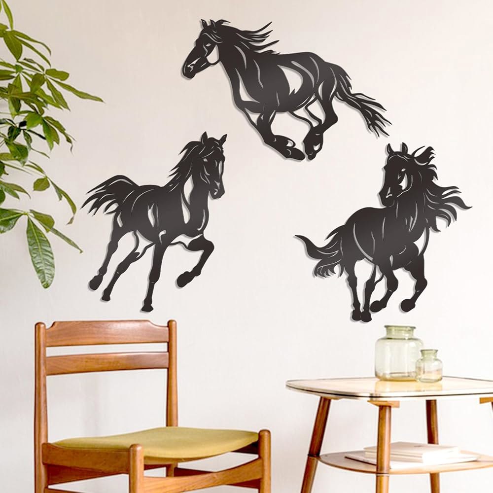 Bnesi 3Pcs 금속 말 벽 아트 러닝 월 서양 장식 러스틱 욕실 가정용 침실 거실 (말) Horse - 상세 이미지 2