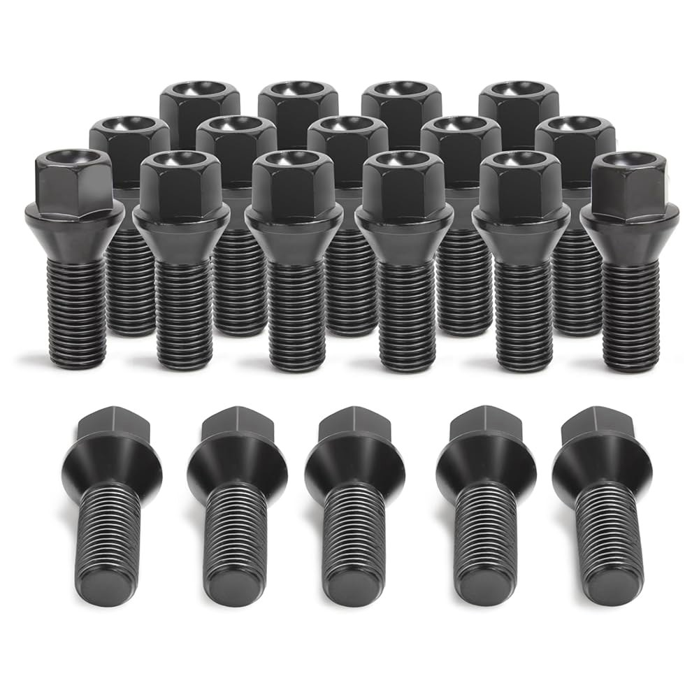 14x1.5 러그 볼트 A3 A4 벌지 A8 A6 섕크(OEM S4 S6 20PC S3 골프 제타 길이) S8 S5 A5 A7 티구안 S7 52mm 비틀 블랙 M14x1.5 시트 - 상품 이미지