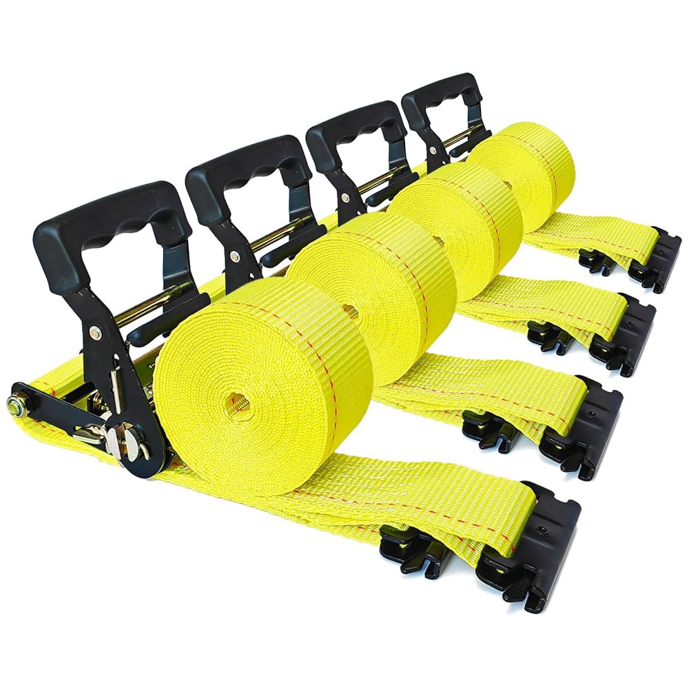 MorScan 4팩 E-Track 래칫 스트랩, 트랙 튼튼한 UTV, x Etrack E 15피트) 기계용 스트랩 깎는 2kg(4.4파운드) 오토바이, 타이 트레일러, 잔디 파손 - 상품 이미지