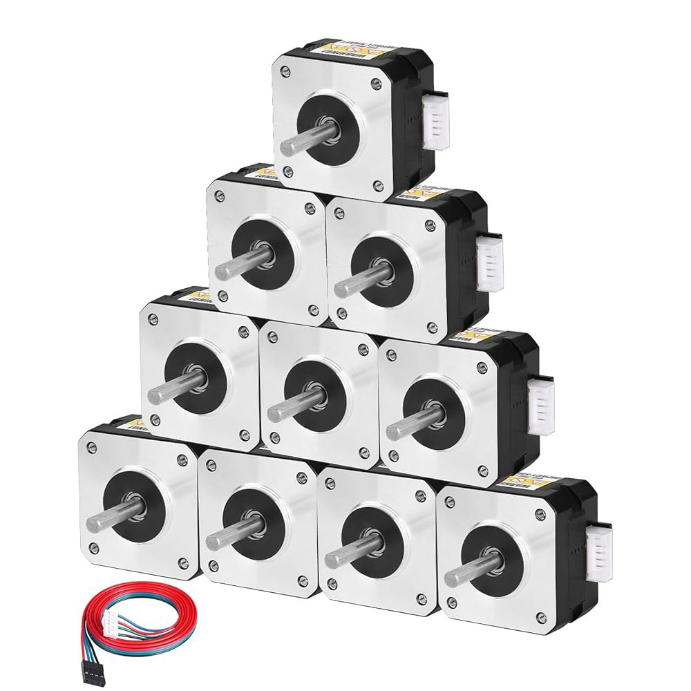 YEJMKJ 10팩 네마 17 스테퍼 모터 2상 1.8 u200C u200C 0.26Nm(36.82온스 인치) 고토크 바이폴라 26mm 2.0A 1.1 4-리드 샤프트 24mm - 상품 이미지
