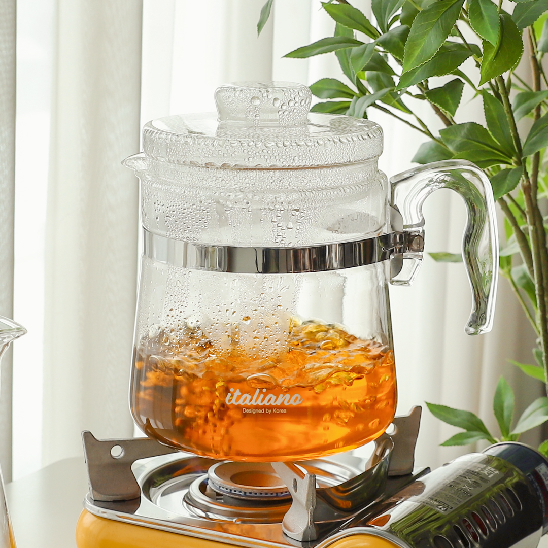 내열 유리 직화 주전자 티포트 티팟 열탕기 2.5L 3.0L 3.5L 약탕기 유리티팟 - 상품 이미지