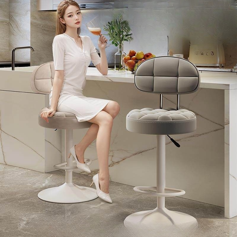 높은 화장대의자 스툴 높이조절 360도 회전 등받이형 심플 오프화이트 베이지 38.5cm - 상세 이미지 2