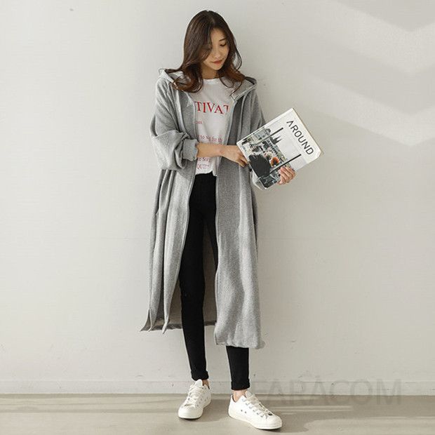 여성 루즈핏 빅사이즈 롱 후드 집업 가디건 점퍼 자켓 데일리 캐주얼 오버핏 간절기 봄 가을 아우터 - 상품 이미지