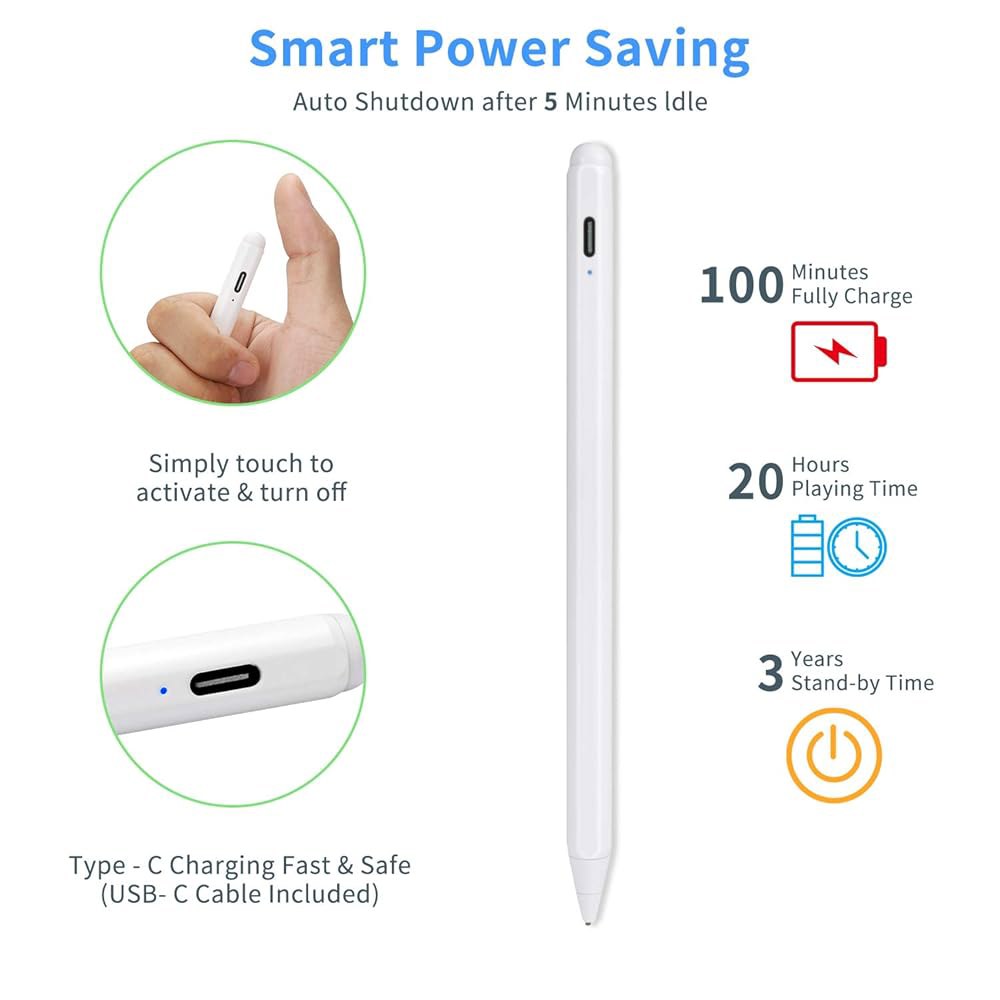 Dell 2용 EVACH 스타일러스 펜, 1.5mm 초미세 팁이 있는 정전식 고감도 디지털 펜슬, 흰색 CWhite - 상세 이미지 3