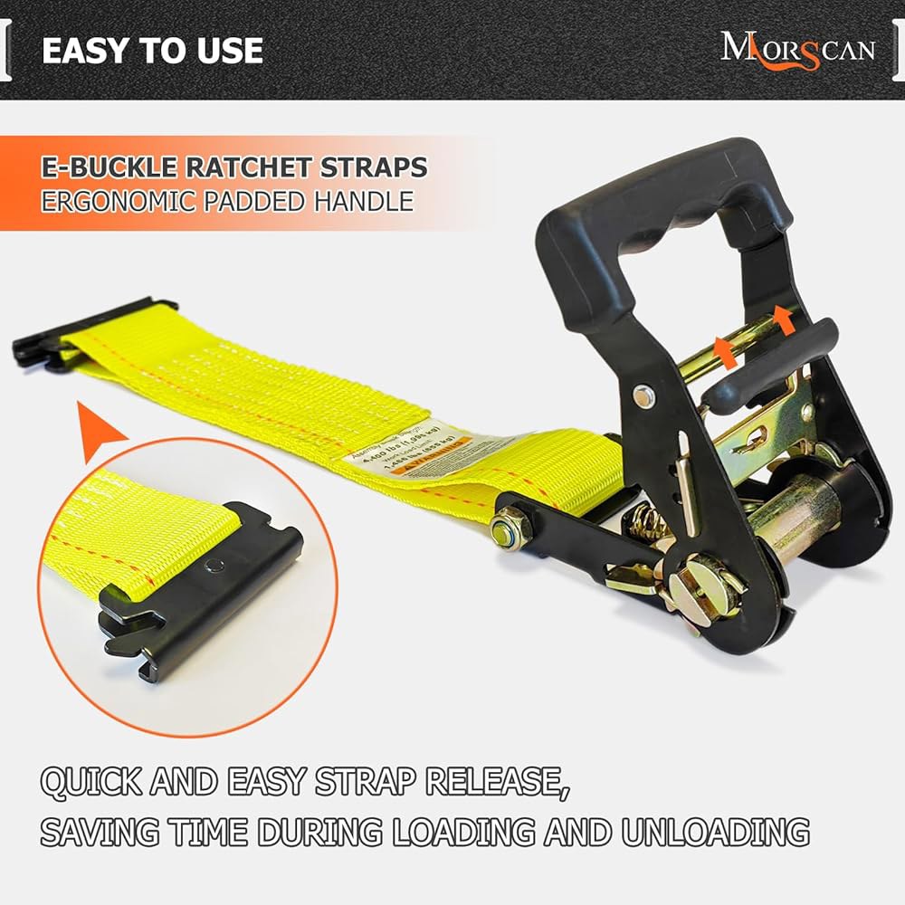 MorScan 4팩 E-Track 래칫 스트랩, 트랙 튼튼한 UTV, x Etrack E 15피트) 기계용 스트랩 깎는 2kg(4.4파운드) 오토바이, 타이 트레일러, 잔디 파손 - 상세 이미지 2