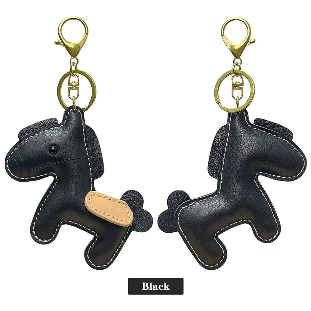 퓨어시 가죽 말 가방 참, 지갑 핸드백용 카와이 동물 액세서리 키 Black - 상세 이미지 2