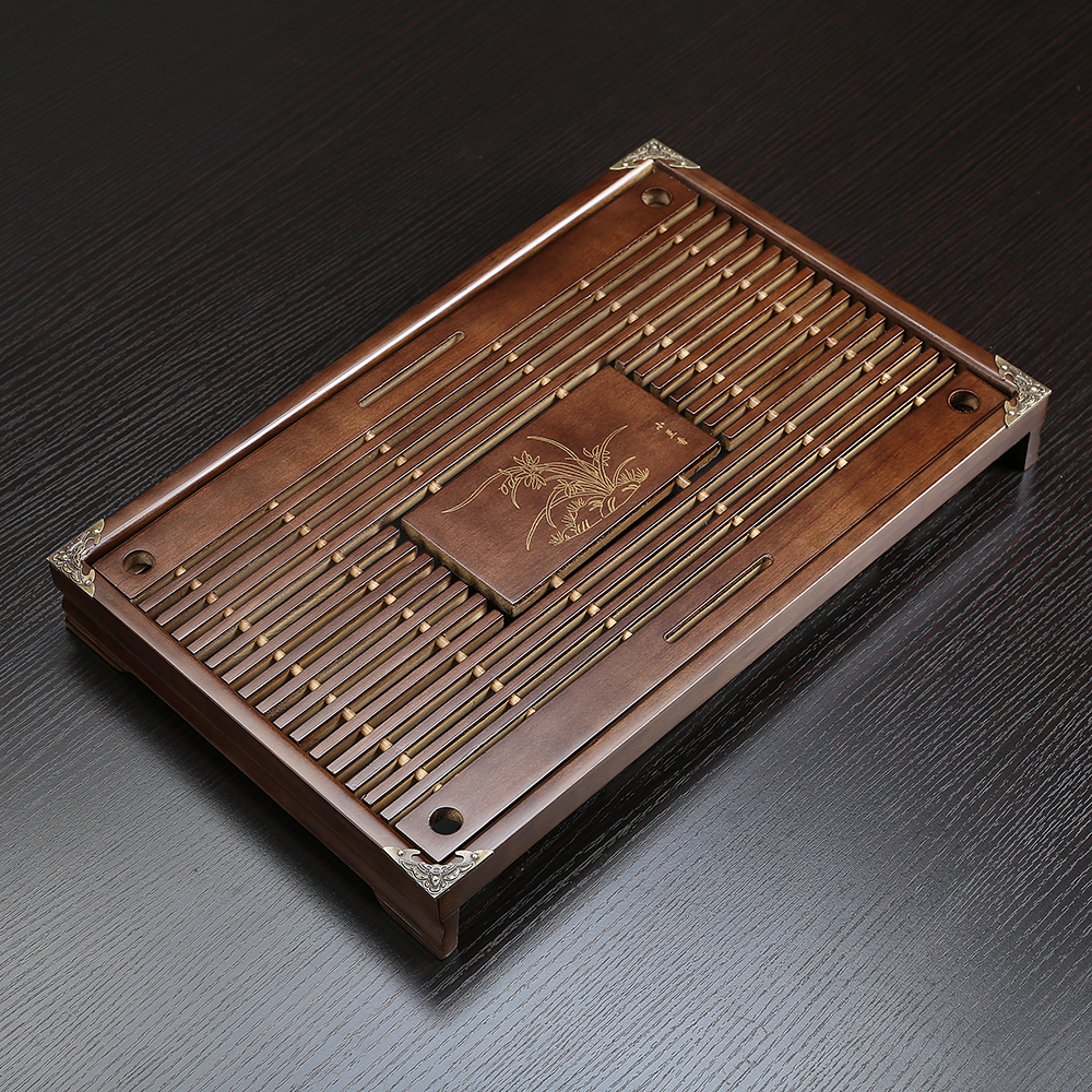 차마을 다도 차판 다기 트레이 (43x 28 cm) (브라운) 대나무 찻상 다과상 원목 - 상품 이미지