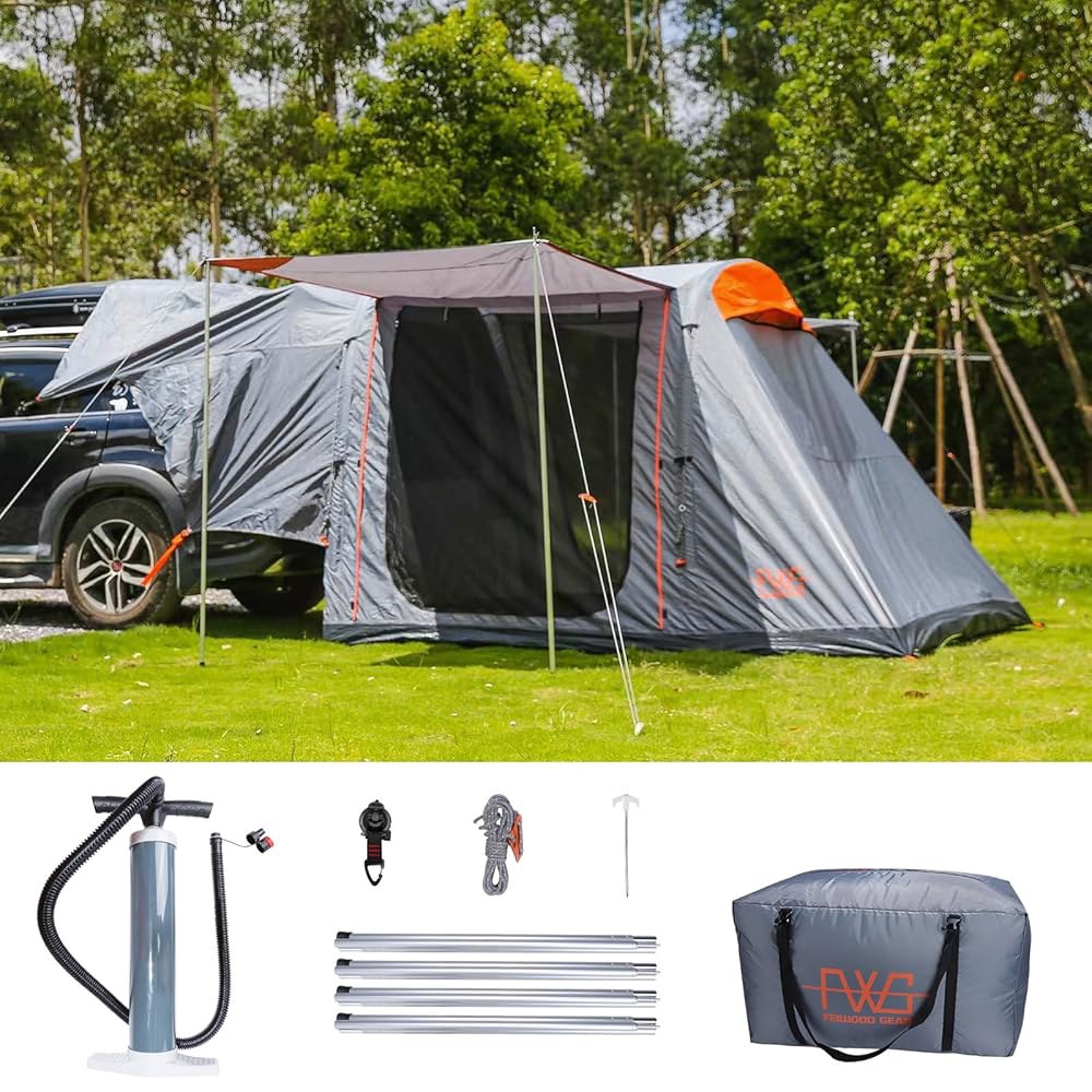 FEIWOOD GEAR 캠핑용 공기 주입식 SUV 방수 서포트 폴 4-6인용 4개, 텐트, 자동차 쉬운 펌프 설치 알루미늄 gray - 상품 이미지