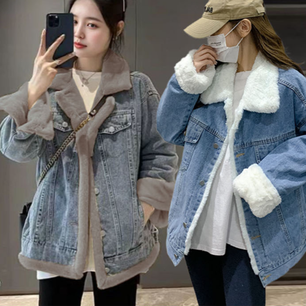 루즈핏 여성 데님 자켓 안감퍼 여성 퍼 자켓 캐주얼 - 상품 이미지