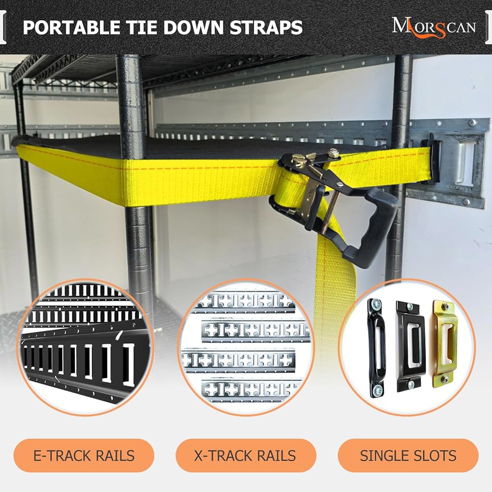 MorScan 4팩 E-Track 래칫 스트랩, 트랙 튼튼한 UTV, x Etrack E 15피트) 기계용 스트랩 깎는 2kg(4.4파운드) 오토바이, 타이 트레일러, 잔디 파손 - 상세 이미지 3