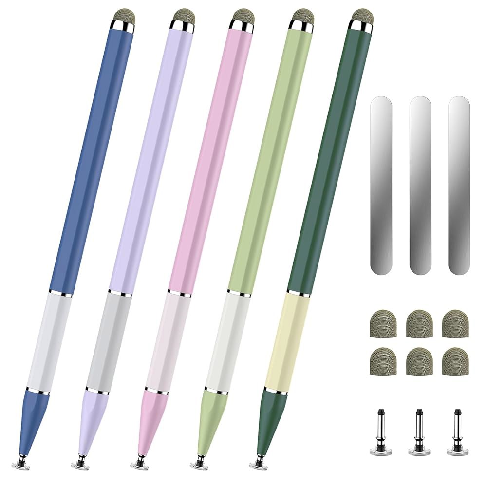 터치스크린용 보포모포 스타일러스 펜, 5 PCS 2-in-1 마그네틱 펜 고감도 및 정밀 스타일러스, 확장 본체 디자인, 터치스크린과 호환(팁 9개 + 시트 3개) - 상품 이미지