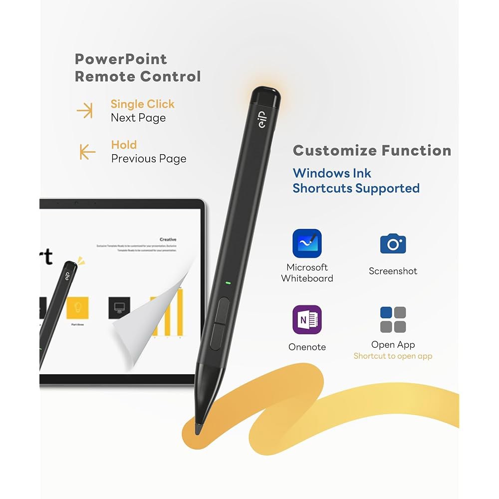 Microsoft Surface Pro 10 / 9 8 X 및 노트북 스튜디오용 eiP MPP 스타일러스, 4096 압력 수준의 USB-C 충전식 펜, 손바닥 거부, 지우개 오른쪽 - 상세 이미지 2