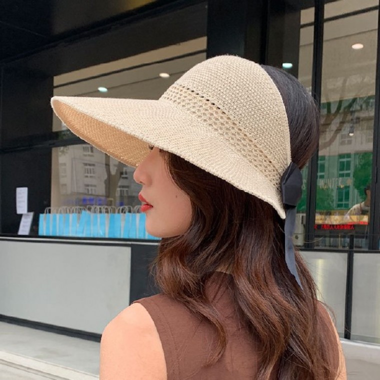국내 최저가 리본 돌돌이 썬캡 챙넓은 와이어 선캡 봄여름 창모자 - 메인 이미지