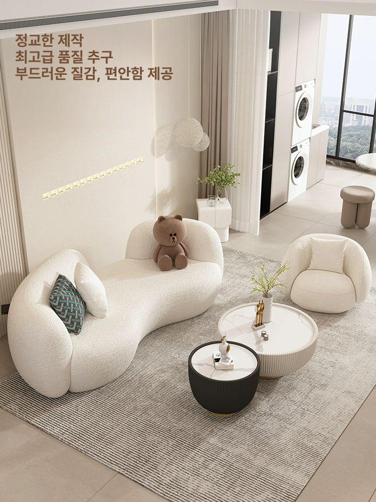 라운드 소파 램스울 조약돌 대기실 카페 거실 양털 구름 쇼파 - 상세 이미지 2