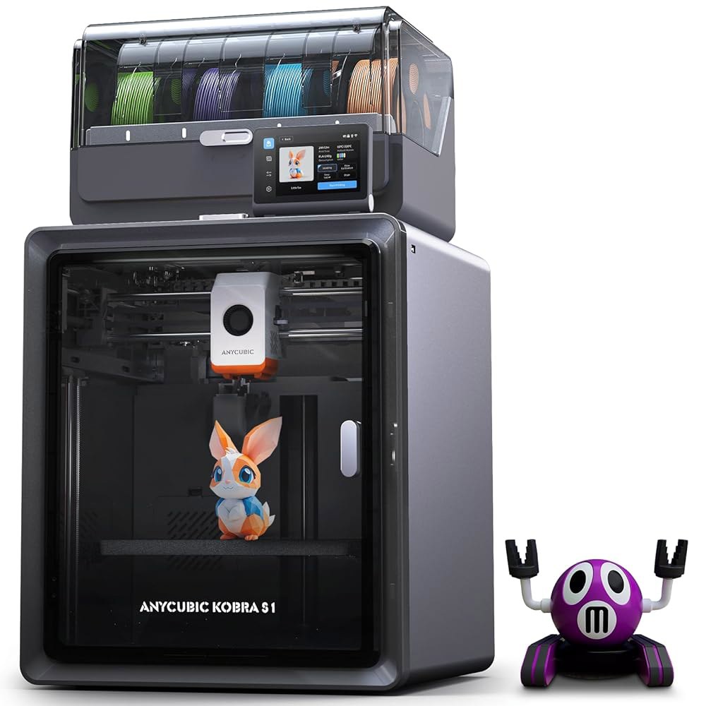 Anycubic Kobra S1 콤보 3D 프린터, ACE PRO가 장착된 4가지 멋진 멀티컬러, 600mm/s 고속 및 320 핫엔드 프리 클로그 압출기, 인쇄 중 지능형 건조, - 상품 이미지