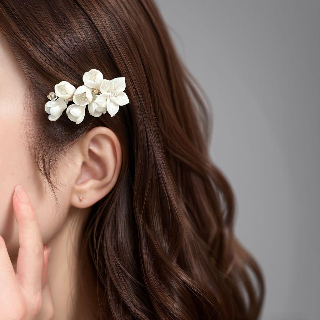 프렌치 플라워 빈티지 스타일 여성용 고급스러운 분위기 재스민 사이드 클립 - 상세 이미지 3