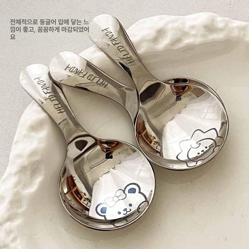 스테인리스 미니 원형 숟가락 휴대용 헤헤 베어 - 상세 이미지 4