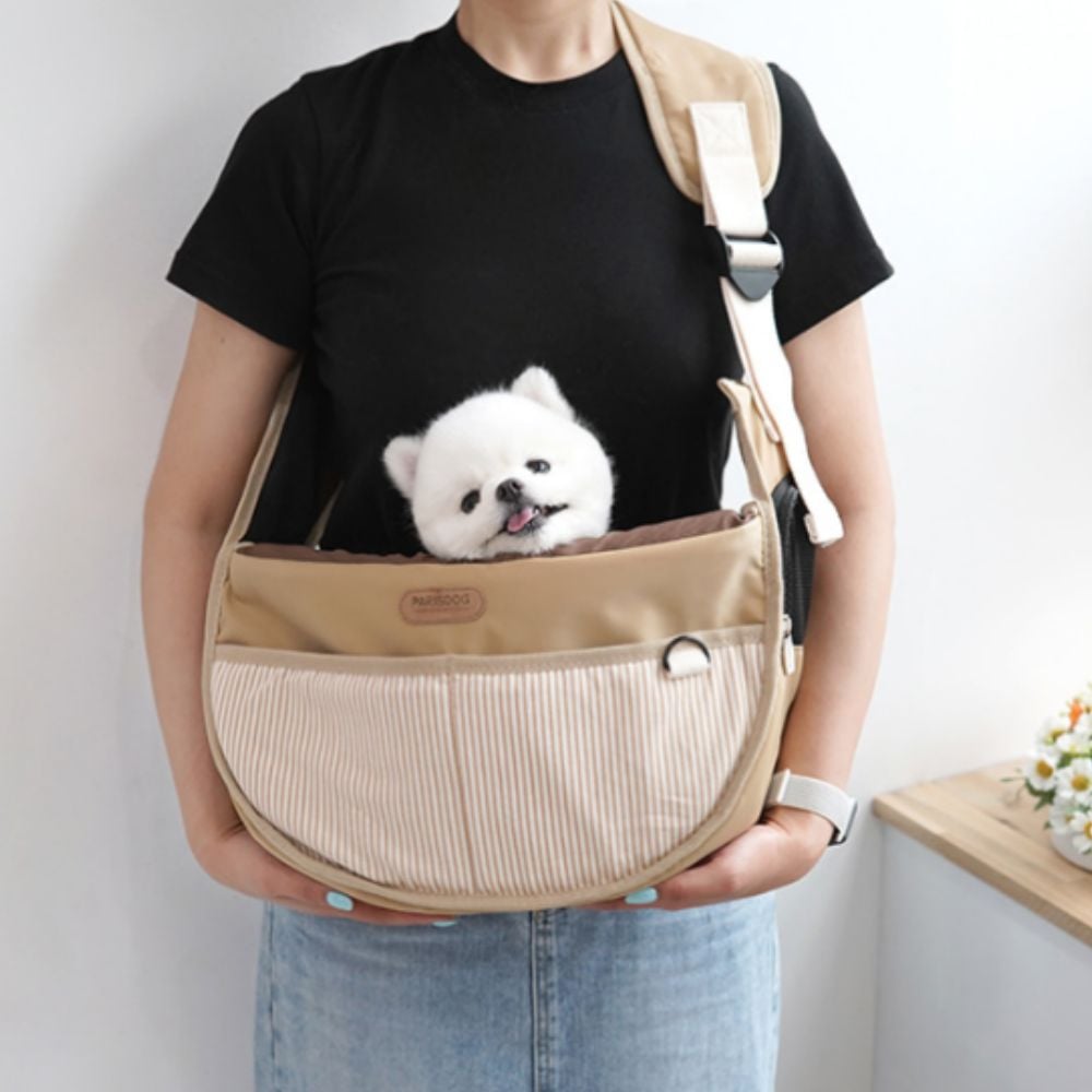 강아지 고양이 슬링백 (베이지L) 산책 포대기 가방 - 상품 이미지