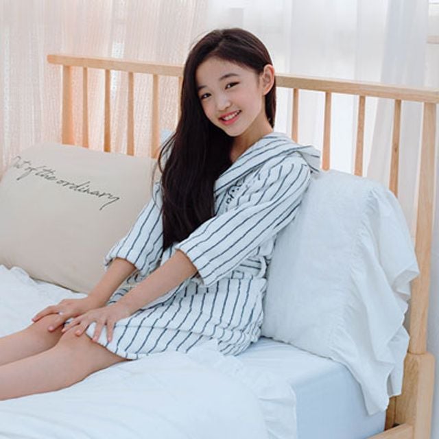 (송월) 스누피 유아용 스트라이프 후드 샤워가운 세트 브라운