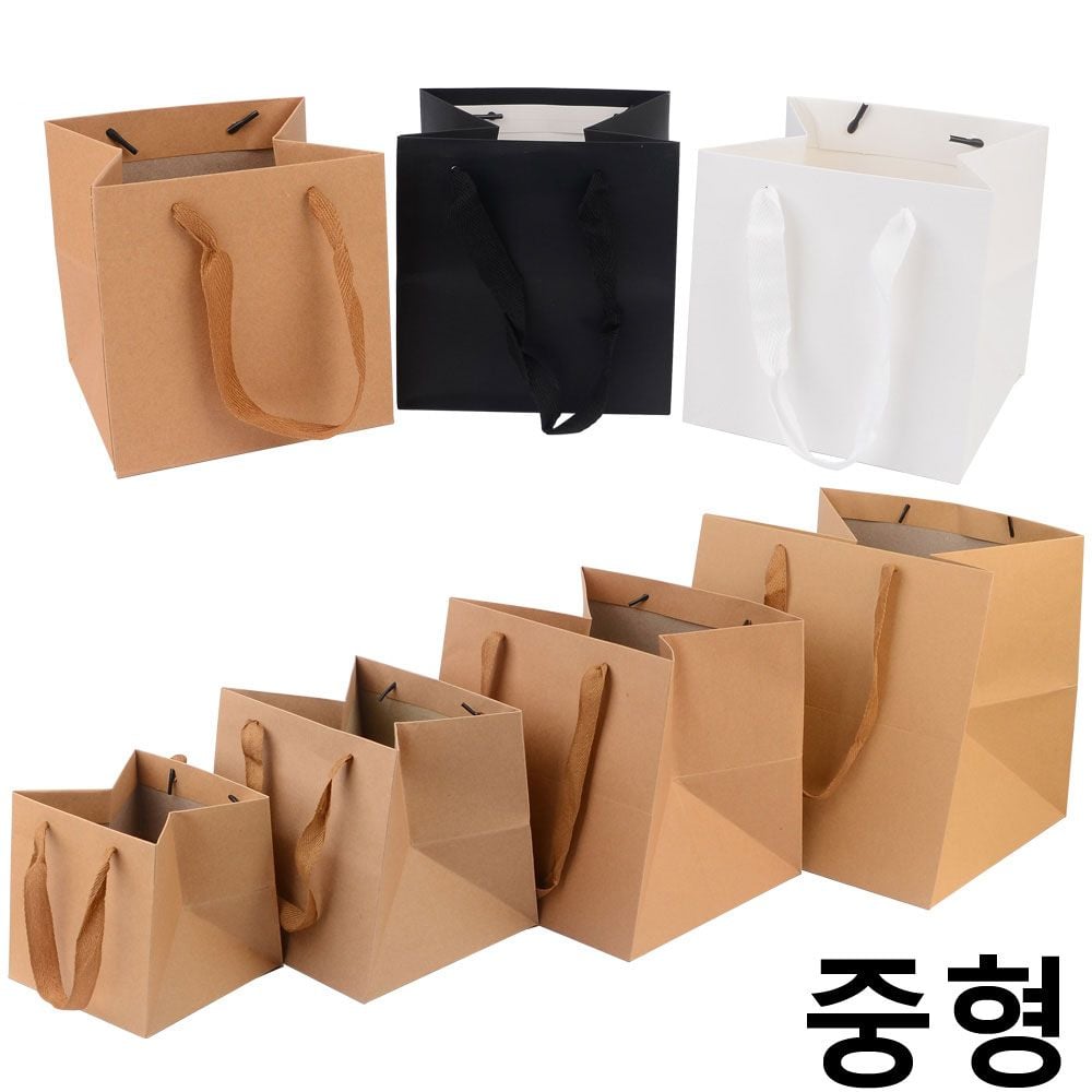 정사각 심플 무지 종이 쇼핑백 (중형) X20개 선물백 블랙 - 상품 이미지