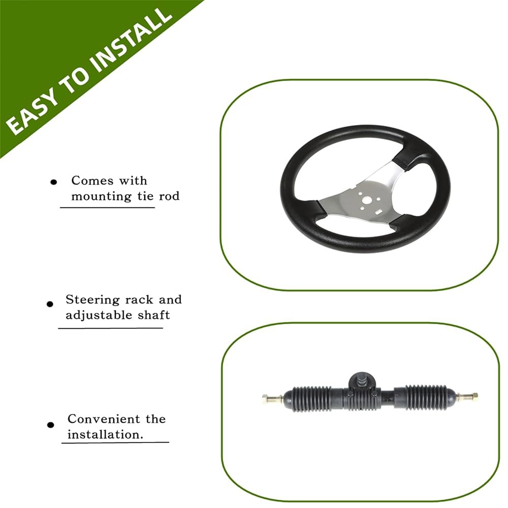 ALL-CARB Go Kart 300mm 스티어링 샤프트 고 어셈블리 키트 타이 로드 조절 피니언 기어 랙 110cc 스틸 가능한 교체 휠 320mm 카트용 - 상세 이미지 3