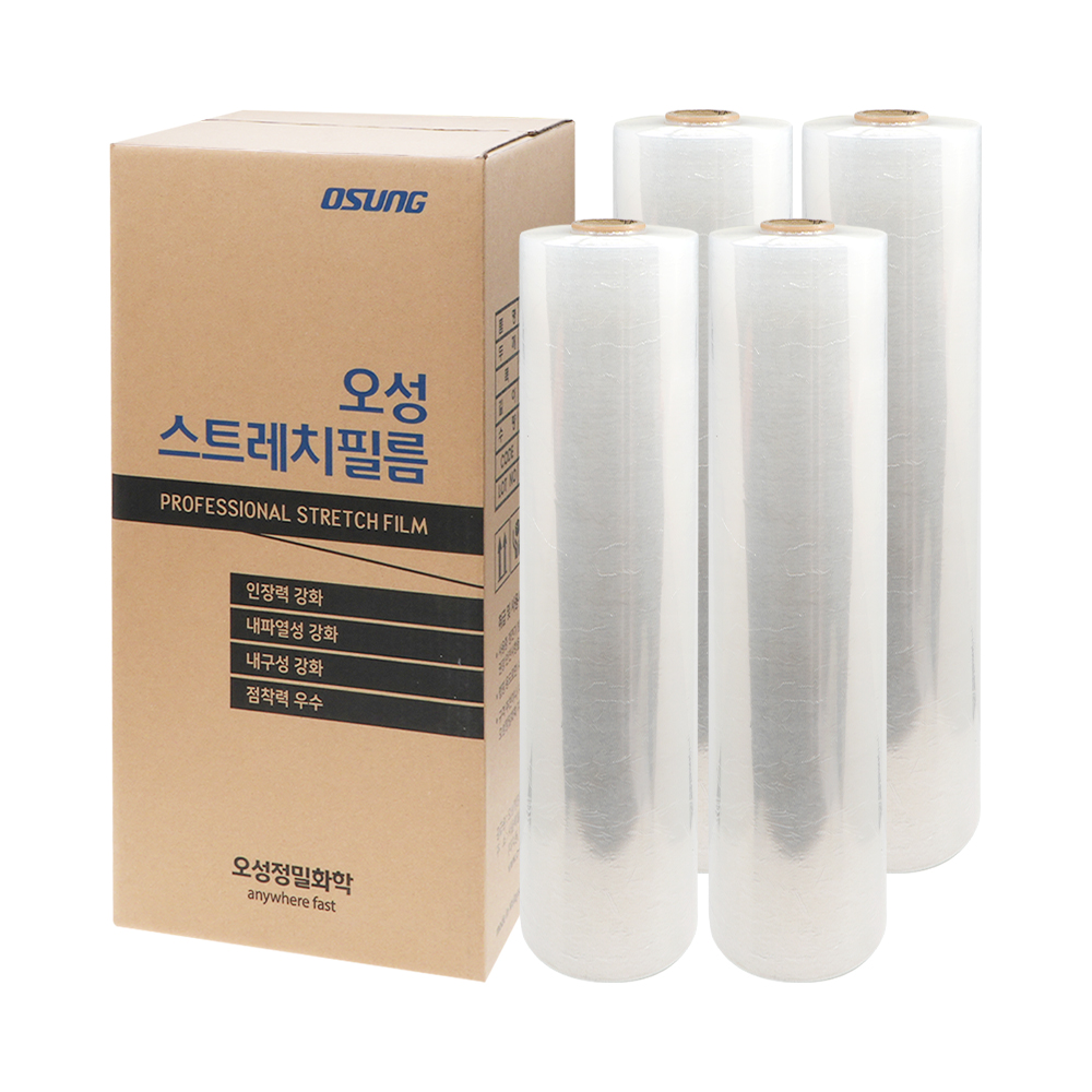 오성 OS 스트레치 필름 4롤 20mic 350M 공업용랩 포장랩 산업용 파렛트랩 수동 투명 - 상품 이미지