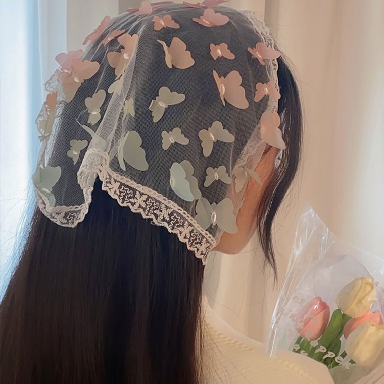 레이스 나비 머리 두건 스카프 LM-0635 - 상품 이미지