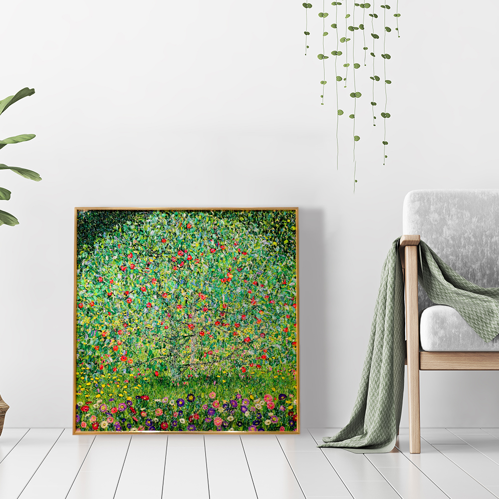 크리스탈 큐빅 클림트 사과나무 그림 아크릴 명화 액자 대 (70x70cm), 골드 프레임 - 상품 이미지