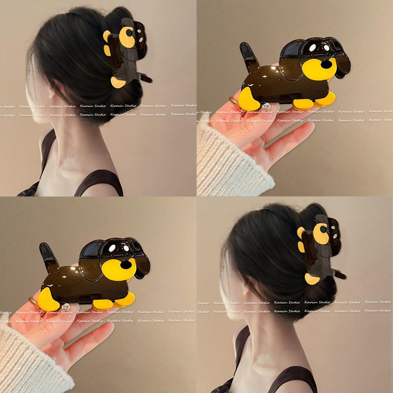 귀여운 강아지 후두 뒤 머리 고정 클립 브라운 - 상세 이미지 2