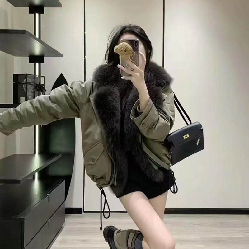 리얼 폭스퍼 야상 점퍼 패딩 밍크 다운 모피코트 여성 - 상세 이미지 5