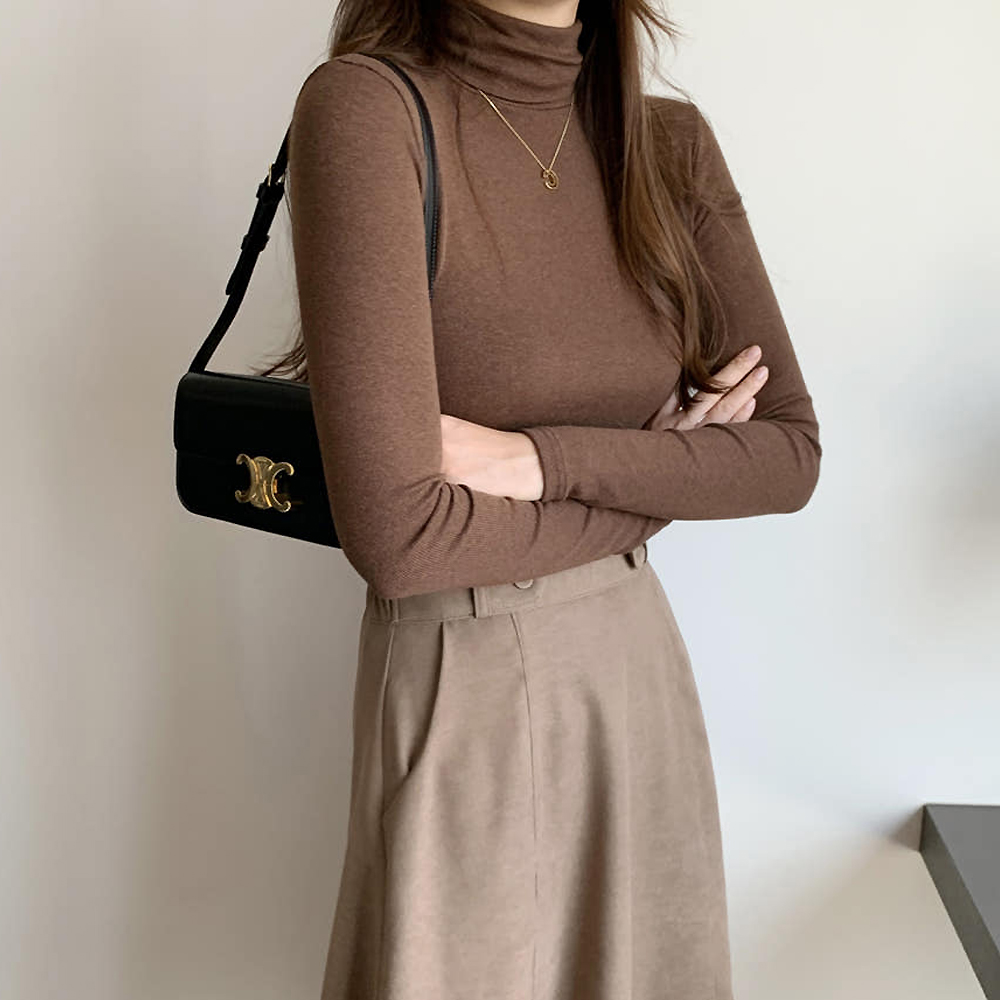 앙고라 골지 스판 여자 목 폴라티 얇은 터틀넥 겨울 여성 티셔츠 긴팔 레이어드 이너 목티 - 상품 이미지