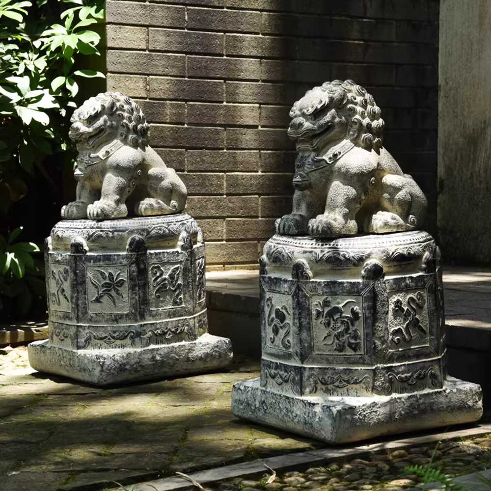 사자 석재 조각상 정원 조경 야외 해태 장식품 소품 사자+용봉 받침대 - 상세 이미지 5
