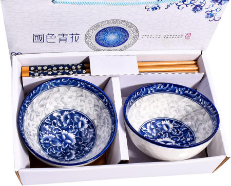세라믹 밥그릇과 젓가락 세트 2개 섬세한 상자가 있는 중국 도자기 초밥 소스 그릇 TCQH