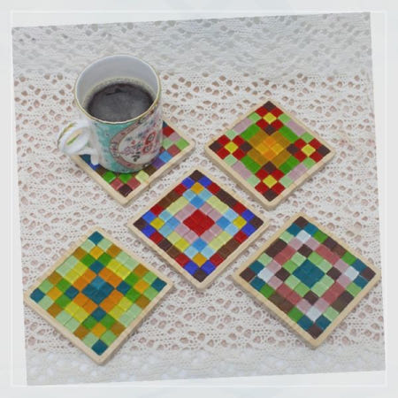 모자이크 패턴 원목 컵받침 만들기 키트 홈카페 테이블웨어 DIY 공예 재료