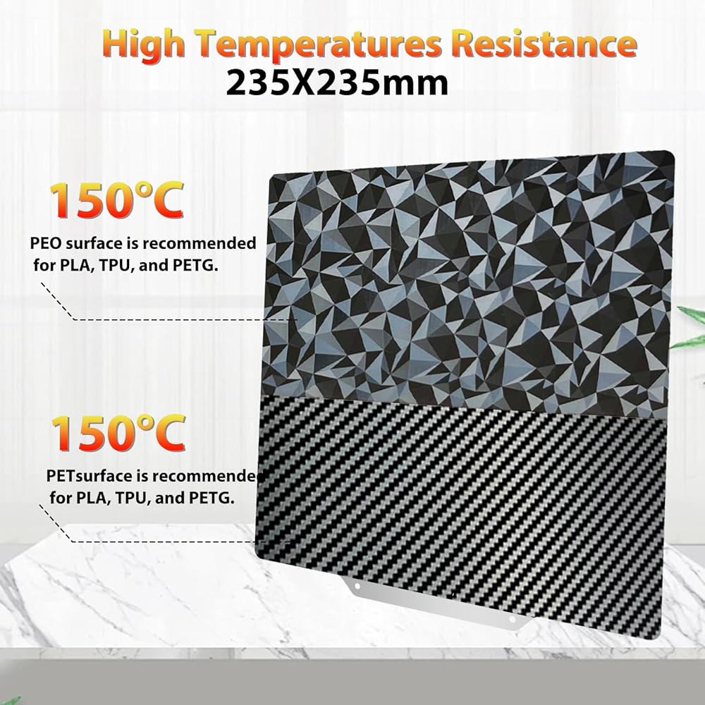 AD5X /AD5M pro /Ender 3 /3 Pro S1 V2 Neo 3D 프린터용 235x235mm 빌드 플레이트, 다이아몬드 PEO+탄소섬유 PET 스프링 강판 프린터 플랫 - 상세 이미지 3
