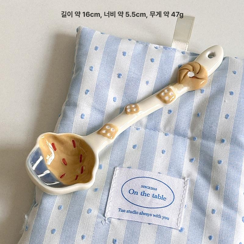 귀여운 도자기 긴 손잡이 밥주걱 국수 디저트 스푼 케이크 작은 꽃 - 상품 이미지