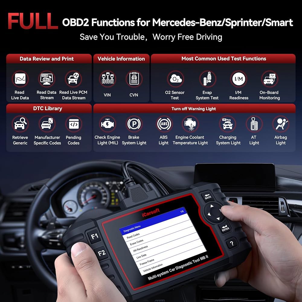 MB II OBD2 스캐너, 메르세데스 리셋/SAS/EPB/ETC/DF/BLD/INJ, 라이브 포함 데이터 시스템 벤츠/스프린터/스마트용, 심층 진단 오일 스캔 테스트, 도구, - 상세 이미지 2