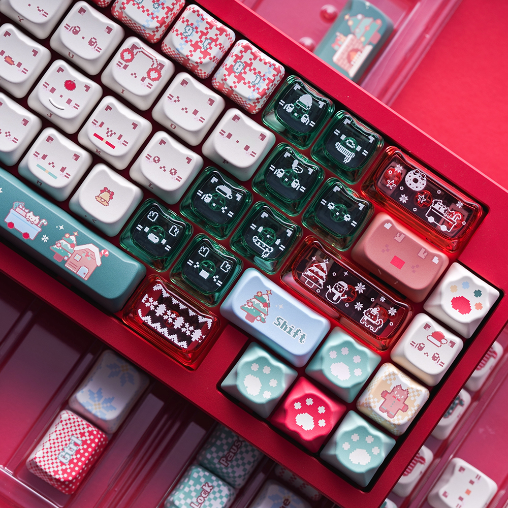 Soulcat 고함량 PBT 염료승화 + PC 키캡 169키 (쫑긋 고양이 크리스마스) - 상품 이미지
