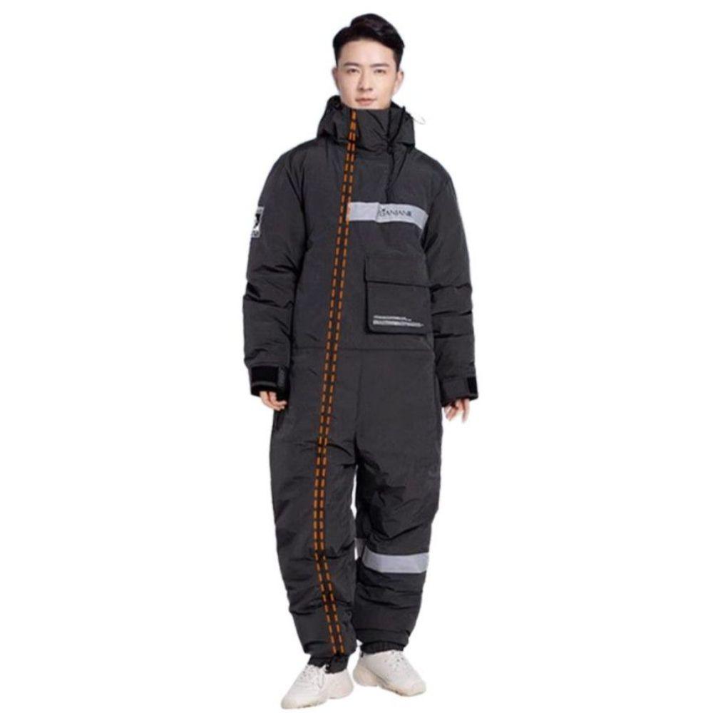겨울 점프수트 방한 보온 우주복 동절기 배달방한복 전신 블랙 일체형 L 키 160CM 체중 40-60kg - 상세 이미지 3