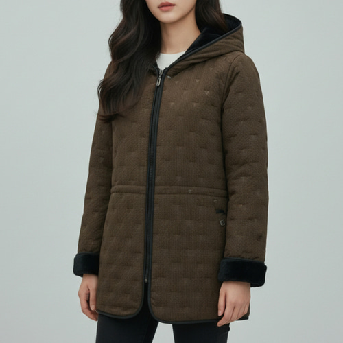 엄마옷 조이마담 J3399 삼각패턴 스트링 후드 퍼코트 중년여성의류 - 상세 이미지 3