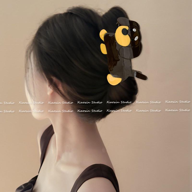 귀여운 강아지 후두 뒤 머리 고정 클립 브라운 - 상세 이미지 3