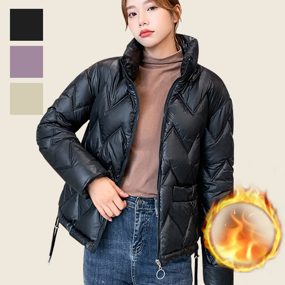 퀼팅 숏패딩 경량 누빔 보온 다운 아우터 점퍼 잠바 - 메인 이미지