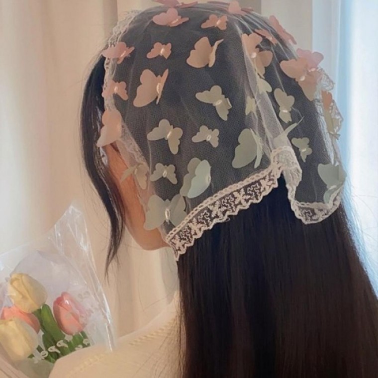 레이스 나비 두건 스카프 머리 여자 여성 여름 예쁜 - 메인 이미지