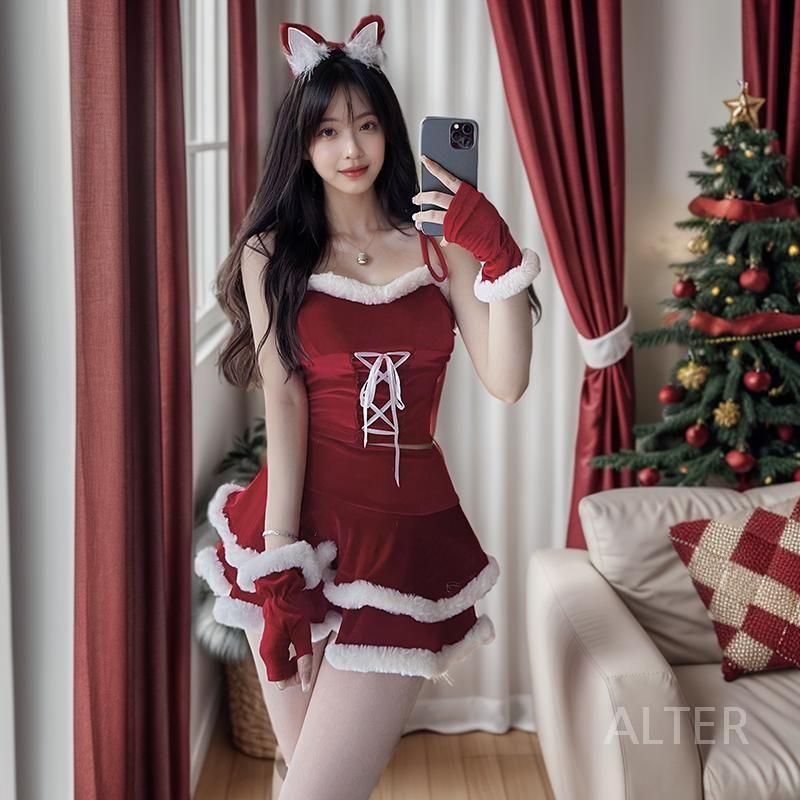 크리스마스 여자 파티복 산타 산타복 의상 산타걸 망토 토끼 S 키 155-175 40-45kg - 상세 이미지 3