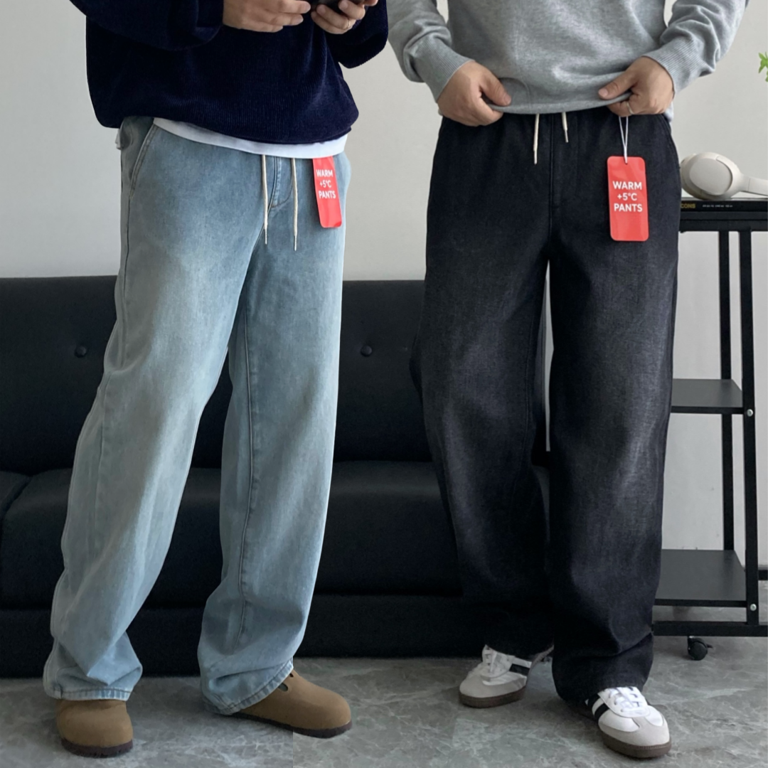 남자청바지 샌드워싱 풀온 밴딩 세미와이드 데님팬츠 빅사이즈 S-5XL 제품 이미지