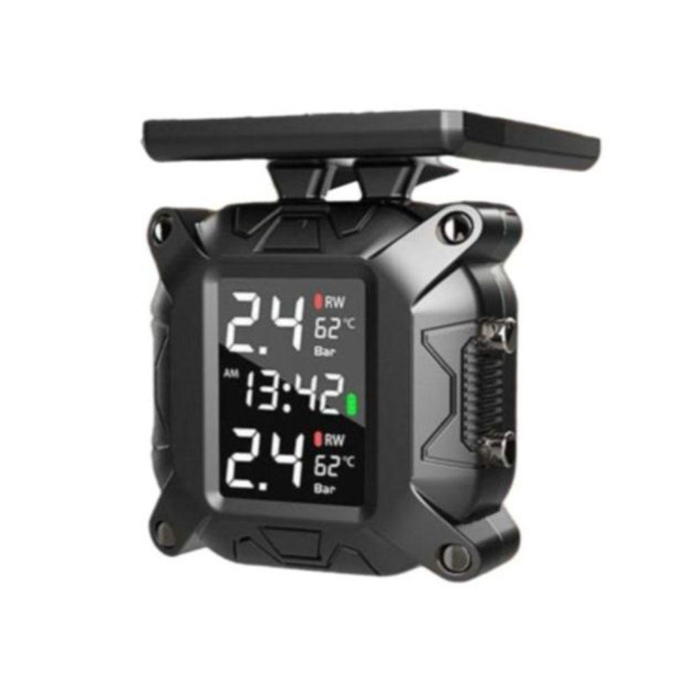 오토바이 TPMS 바이크 공기압센서 타이어 측정기 M7 태양광 흑백+플라스틱 받침대 - 상품 이미지